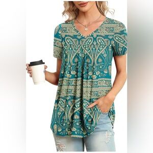 Paisley Print V-Neck Top